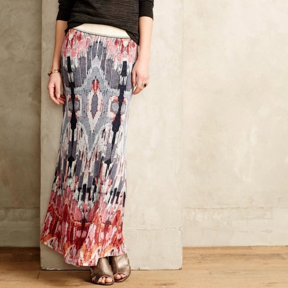 Anthropologie Vanessa Virginia Ikat Textured Pleated Maxi Skirt L - Picture 16 of 16